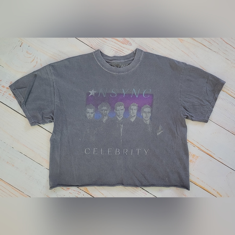NSYNC Goodie Two Sleeves Distressed Graphic Crop Top Band Tee